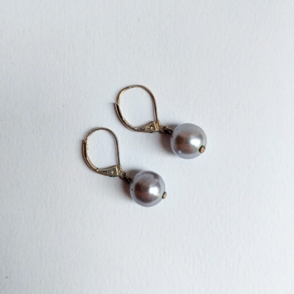 Blue Purple Pearl Earrings, Sterling Silver Dangle - Picture 1 of 3